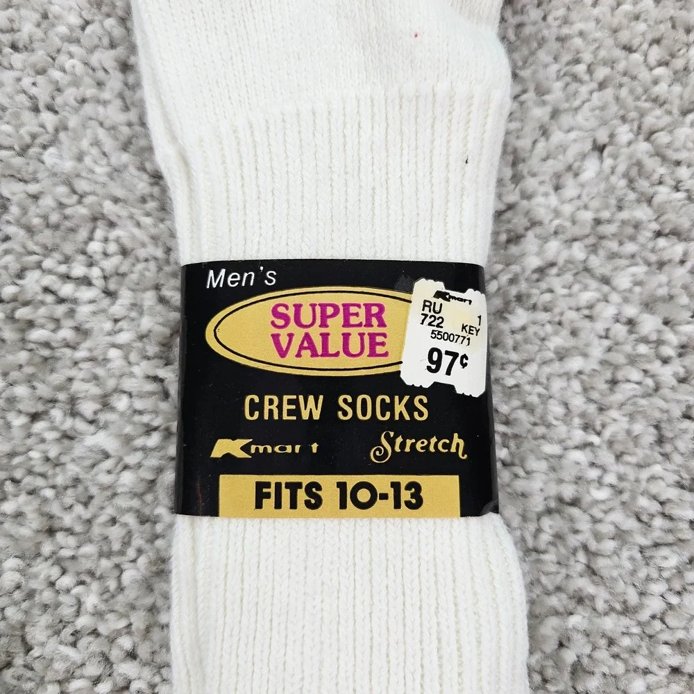Vintage‎ Kmart Super Value Crew Socks Mens Fits Size 10-13 Stretch Cotton 2 Pair